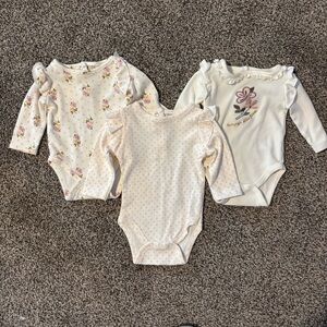 Floral Polka Dot Long Sleeve One Piece Onsies Set 3-Piece Lot 0-3mo Org Cotton